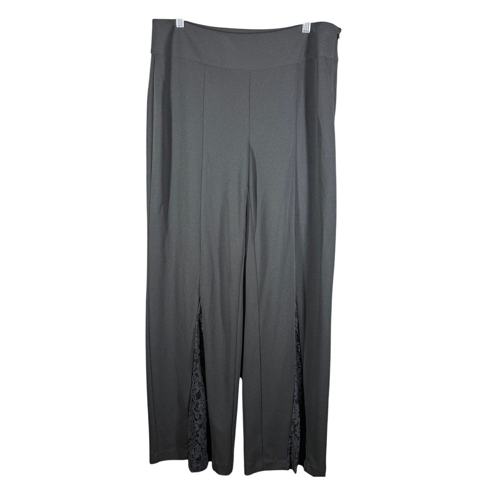 INC International Concepts Pants Womens 12 Black Lace Hem Slit Wide‎ Leg
